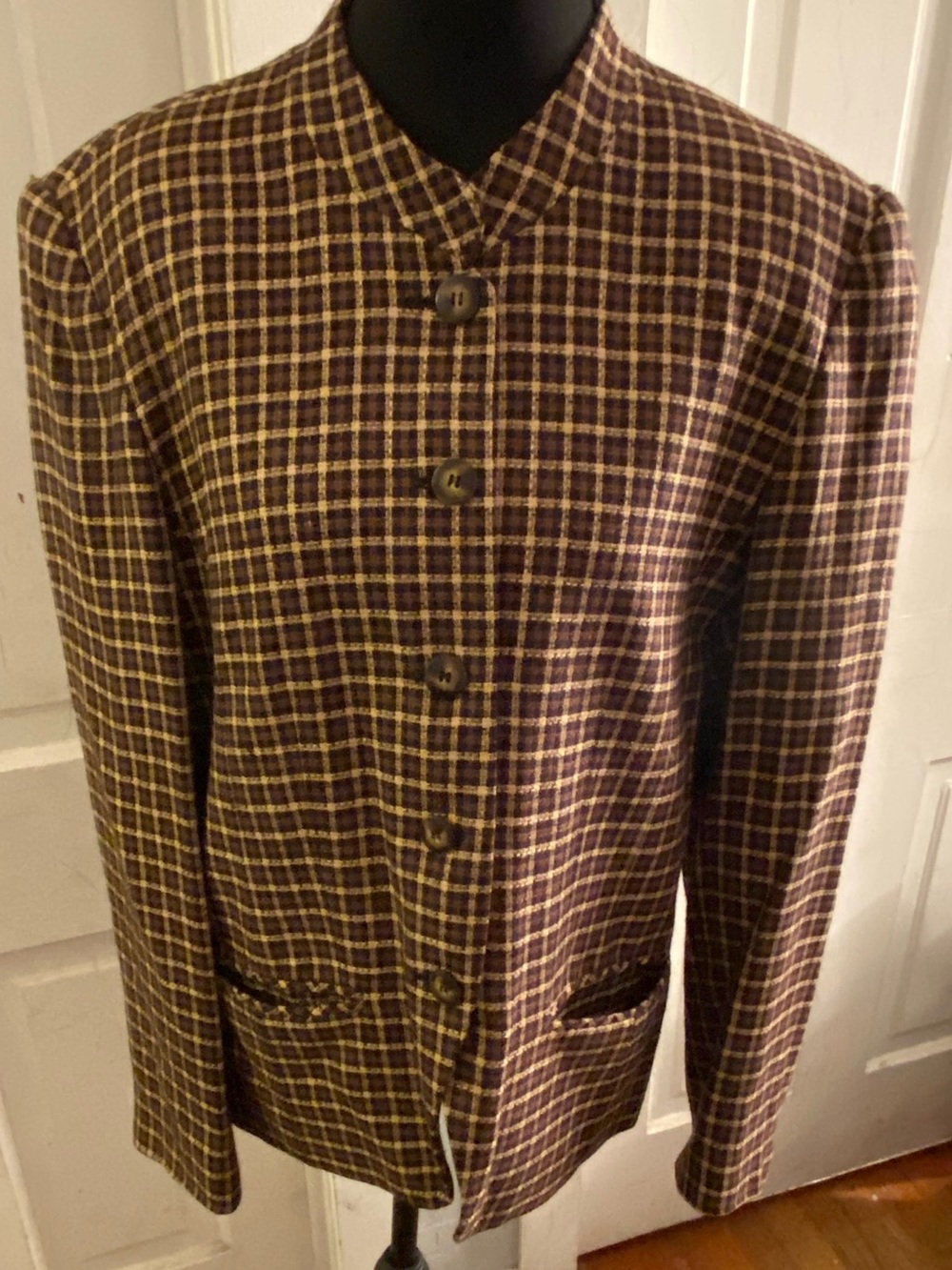 Chaus Plaid Blazer in Brown and Cream